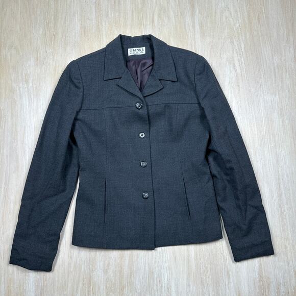 Gianni Essentials Charcoal Gray Wool 4-Button Office USA Lined Blazer Jacket 8 - Picture 1 of 12